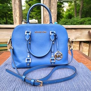 MICHAEL KORS BEDFORD LEGACY DOME ZIP TOP SATCHEL LEATHER BLUE.